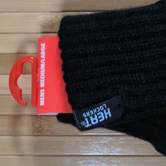 Mens Heat Lockers Black Knit Cable Thermal Lined Gloves Size Medium Large NEW - Picture 3 of 7